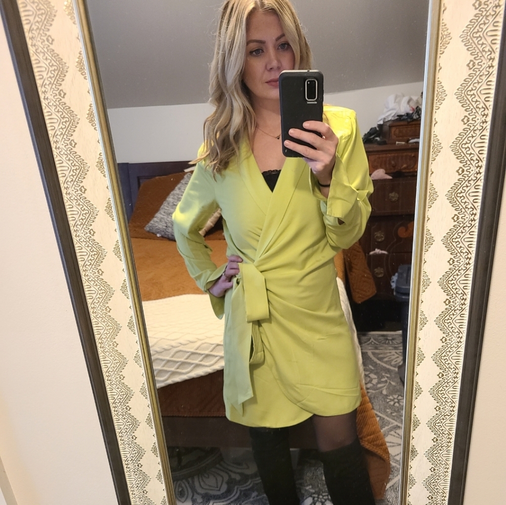 Elegant Lime Green Wrap Dress